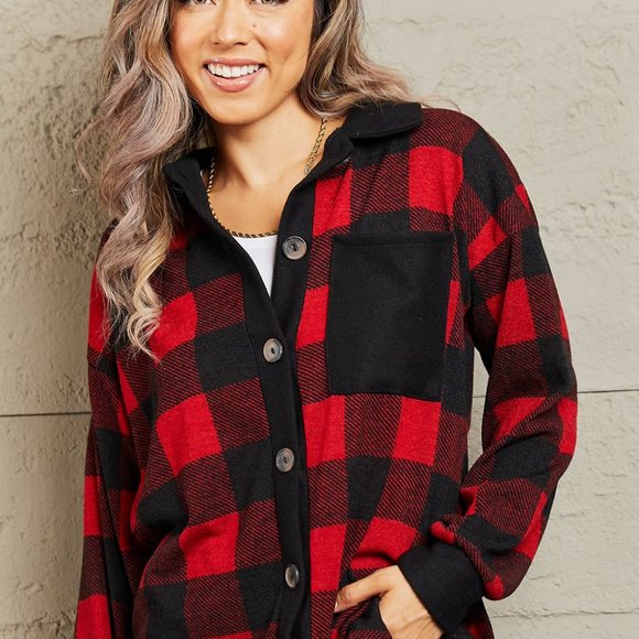 Heimish Make It Last Full Size Contrast Plaid Shacket - Picture 1 of 11